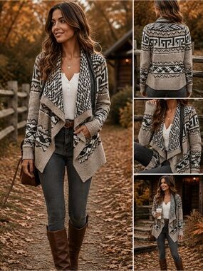 Abercrombie & Fitch Fair Isle Waterfall Open Front Cardigan XS/S Wool Blend Fall